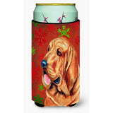 Bloodhound Red And Green Snowflakes Holiday Christmas Tall Boy Beverage Insulator Beverage Insulator Hugger