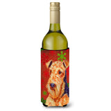 Airedale Red And Green Snowflakes Holiday Christmas Wine Bottle Beverage Insulator Beverage Insulator Hugger
