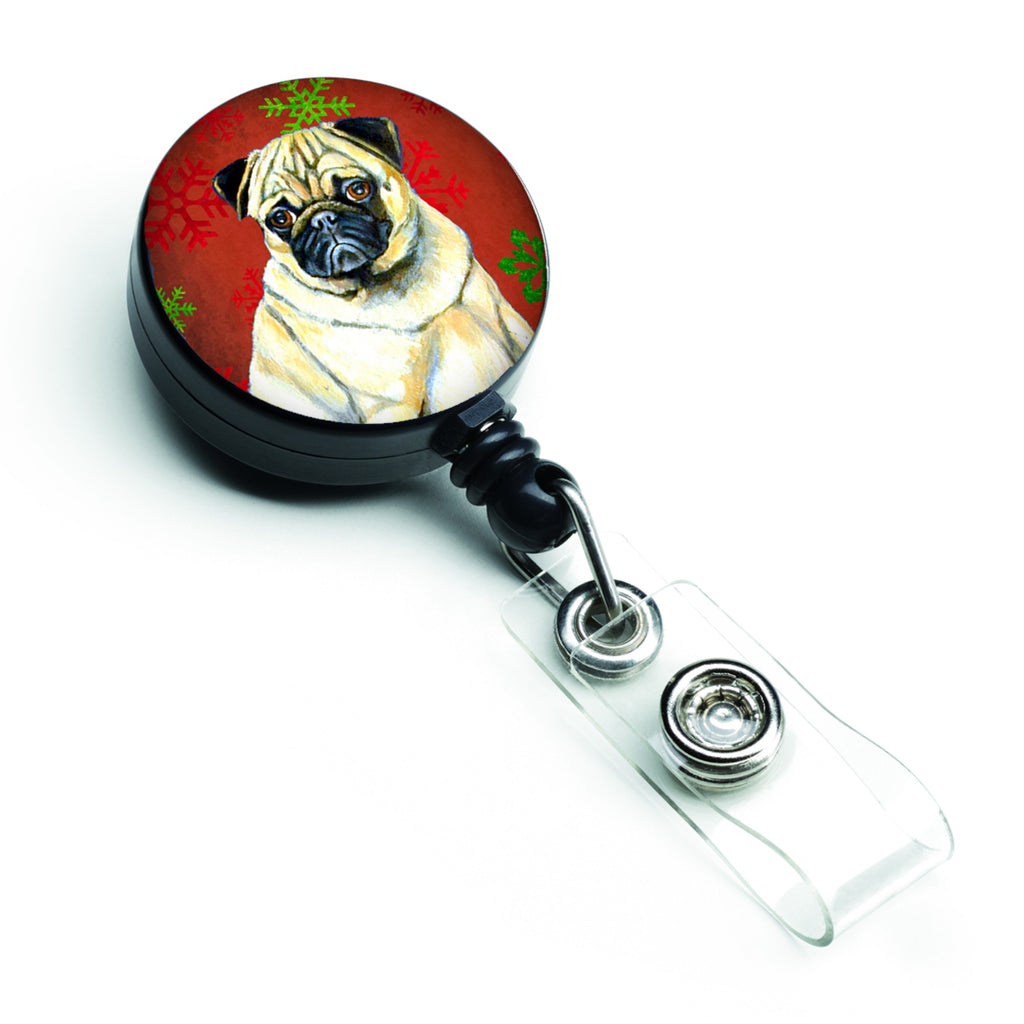 Caroline'S Treasures Pug Red & Green Snowflakes Christmas Retractable Badge Reel, Multicolor (Lh9342Br)