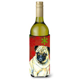Pug Red And Green Snowflakes Holiday Christmas Wine Bottle Beverage Insulator Beverage Insulator Hugger