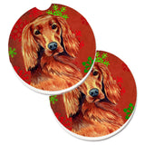 Caroline'S Treasures Irish Setter Red & Green Snowflakes Holiday Christmas Set Of 2 Cup Holder Car Coasters Lh9344Carc, 2.56,