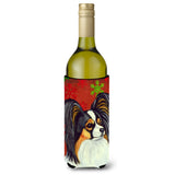 Papillon Red And Green Snowflakes Holiday Christmas Wine Bottle Beverage Insulator Beverage Insulator Hugger