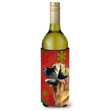 Leonberger Red And Green Snowflakes Holiday Christmas Wine Bottle Beverage Insulator Beverage Insulator Hugger