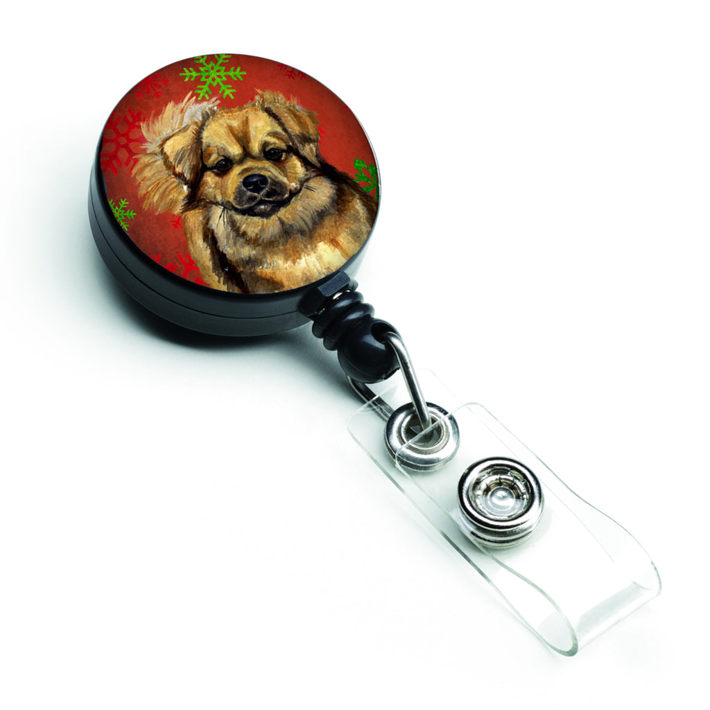 Caroline'S Treasures Tibetan Spaniel Red Green Snowflake Christmas Badge Reel, Multicolor (Lh9349Br)