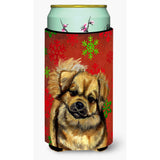 Tibetan Spaniel Red Green Snowflake Holiday Christmas Tall Boy Beverage Insulator Beverage Insulator Hugger