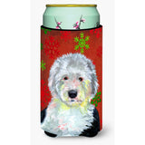 Old English Sheepdog Snowflakes Holiday Christmas Tall Boy Beverage Insulator Beverage Insulator Hugger