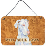 Caroline'S Treasures White Great Dane Wipe Your Paws Aluminum Metal Wall Or Door Hanging Prints, 8 X 12