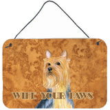 Caroline'S Treasures Silky Terrier Wipe Your Paws Aluminum Metal Wall Or Door Hanging Prints, 8 X 12