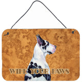 Caroline'S Treasures Harlequin Great Dane Wipe Your Paws Aluminum Metal Wall Or Door Hanging Prints, 8 X 12