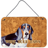 Caroline'S Treasures Lh9448Ds812 Basset Hound Wipe Your Paws Aluminum Metal Wall Or Door Hanging Prints, 8 X 12