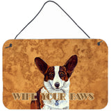 Caroline'S Treasures Cardigan Corgi Wipe Your Paws Aluminum Metal Wall Or Door Hanging Prints, 8 X 12