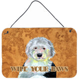 Caroline'S Treasures Old English Sheepdog Wipe Your Paws Aluminum Metal Wall Or Door Hanging Prints, 8 X 12