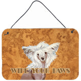 Caroline'S Treasures Chinese Crested Wipe Your Paws Aluminum Metal Wall Or Door Hanging Prints, 8 X 12
