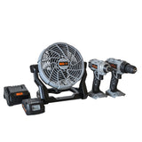 Pro-Series 5 Piece Combo Kit With Fan - 3/8 Inch Drill And 1/4 Inch Impact Driver Set With 20V Lithium Ion Rechargeable Battery
