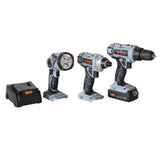 Pro-Series 5 Piece Combo Kit With Light - 3/8 Inch Drill And 1/4 Inch Impact Driver Set With 20V Lithium Ion Rechargeable Batte