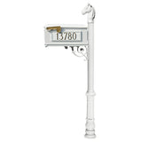 Lewiston Equine Mailbox Post System With Ornate Base, Horsehead Finial, And 3 Cast Aluminum Personalized Address Plates , White