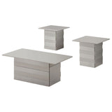 Hallett Embossed Modern Pedestal Coffee Table Set, Champagne Wood