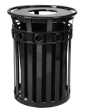 Metal Trash Receptacle With Flat Top Lid - Durable Steel Construction, Graffiti-Resistant, Decorative Ring, Leveling Feet, Plast