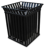Durable Square Outdoor Trash Receptacle | Steel Construction | Graffiti-Resistant | Tgic Powder Coated | Flat Top Lid | Black Pl