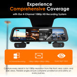 Rexing M4 4-CHANNEL MIRROR DASH CAM 12” Touch Screen Mirror Dash Cam, 1080p with GPS