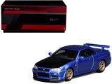 Nissan Skyline GTR (R34) VSpec II RHD (Right Hand Drive) Bayside Blue Metallic with Carbon Hood Senior 64 Series 1/64 Diecas