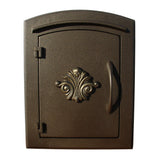 Manchester NONLOCKING Column Mount Mailbox with Decorative Scroll Logo in Bronze