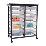 Mobile Bin Storage Unit - Double Row With Large And Small Clear Bins