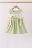 Green Princess Frog Embroidery Ruffle Dress