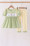 Green Princess Frog Embroidery Ruffle Pants Set