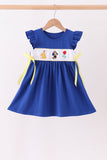 Royal Blue Character Embroidery Ruffle Dress