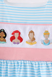 Blue Stripe Princess Embroidery Ruffle Dress