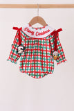 Red Character Embroidery Gingham Bubble