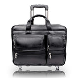 P Series | CLINTON | 17 Leather Patented Detachable Wheeled Laptop Briefcase Black