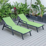 Leisuremod Marlin Patio Chaise Lounge Chair With Armrests In Black Aluminum Frame, Set Of 2