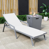 Leisuremod Marlin Modern Grey Aluminum Outdoor Patio Chaise Lounge Chair With Arms And Square Fire Pit Side Table Perfect For Pa