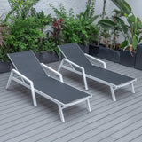 Leisuremod Marlin Patio Chaise Lounge Chair With Armrests In White Aluminum Frame, Set Of 2