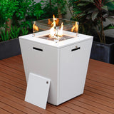 Leisuremod Marlin Modern White Aluminum Outdoor Patio Chaise Lounge Chair With Arms And Square Fire Pit Side Table Perfect For P