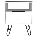 Tuhome Augusta Night Stand, Four Steel Legs, Two Shelves, One-Door Drawer-White, For Bedroom