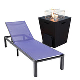 Leisuremod Marlin Modern Black Aluminum Outdoor Patio Chaise Lounge Chair With Square Fire Pit Side Table Perfect For Patio, Law