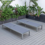 Leisuremod Marlin Patio Chaise Lounge Chair With Grey Aluminum Frame, Set Of 2