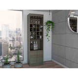 Tuhome Kava Bar Cabinet, One Extendable Shelf, Cup Rack, Sixteen Wine Cubbies, One Shelf, Two-Door Cabinet, Grey Oak, For Living