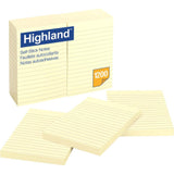 Highland Self-sticking Lined Notepads - 1200 - 4 x 6 - Rectangle - 100 Sheets per Pad - Ruled - Yellow - Paper - Self-adhesive -