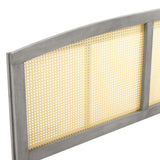 Halcyon Cane Woven Rattan Full Headboard - Serene Island Vibe, Mid-Century Modern Design, Natural Wood Frame, Arched Shape, Vers