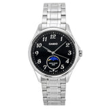 Casio Standard Analog Moon Phase Stainless Steel Black Dial Quartz Mtp-M110D-1Av MenS Watch