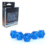 Dune Adventures In The Imperium: Arrakis Melange Dice Set - (5) Twenty Sided Rolplaying Dice Set - Translucent Blue With Silver