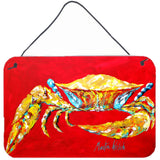 Caroline'S Treasures Crab Blue On Red, Sr Aluminum Metal Wall Or Door Hanging Prints, 8 X 12
