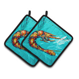 Caroline'S Treasures Shrimp Teal Splish Splash Pair Of Pot Holders Mw1130Pthd, 7.5Hx7.5W, Multicolor