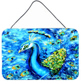 Caroline'S Treasures Peacock Straight Up In Blue Wall Or Door Hanging Prints Mw1166Ds812, 8 X 12