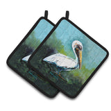 Caroline'S Treasures Mw1309Pthd Blue Stand White Pelican Pair Of Pot Holders Potholders, Multicolor