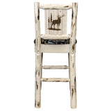 Montana Collection Barstool W/ Back - Woodland Upholstery, W/ Laser Engraved Elk Design, Ready To Finish